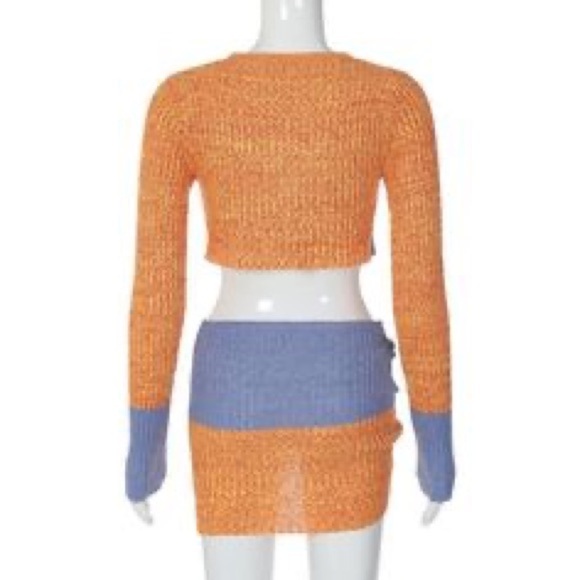 HALF HEART Orange and Blue Knit Two-Piece Set size small - Picture 5 of 6